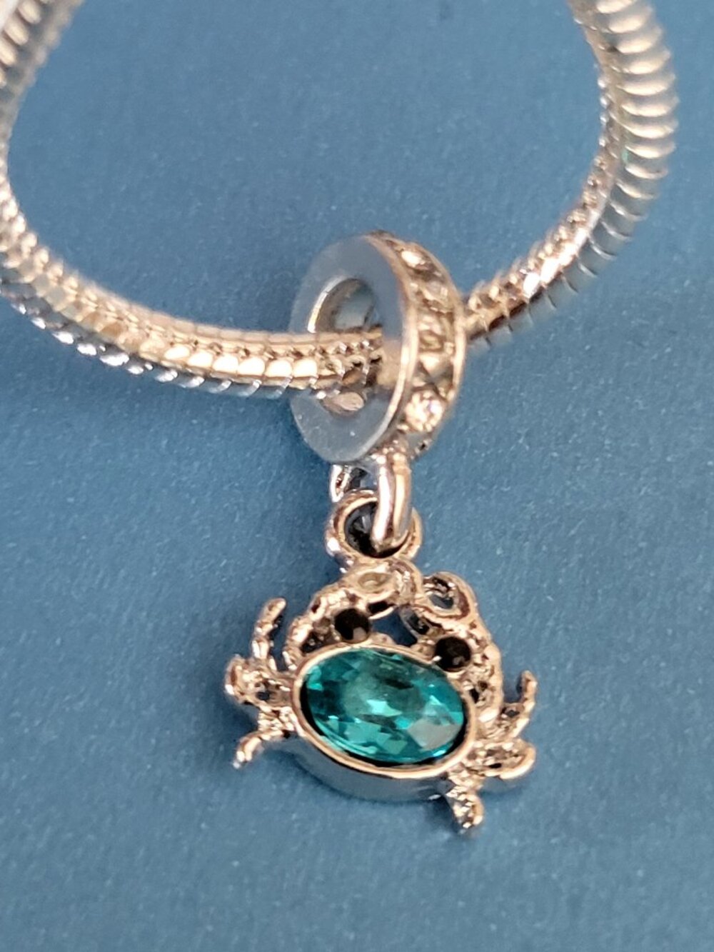 New! For Pandora Charm Bracelet Aqua Blue and Silver Color Crab Dangle Charm - Picture 3 of 4